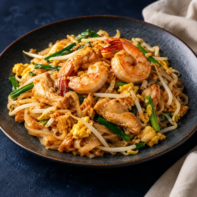 Illustrative image of Thai Noodles with Egg, Chicken & Prawn