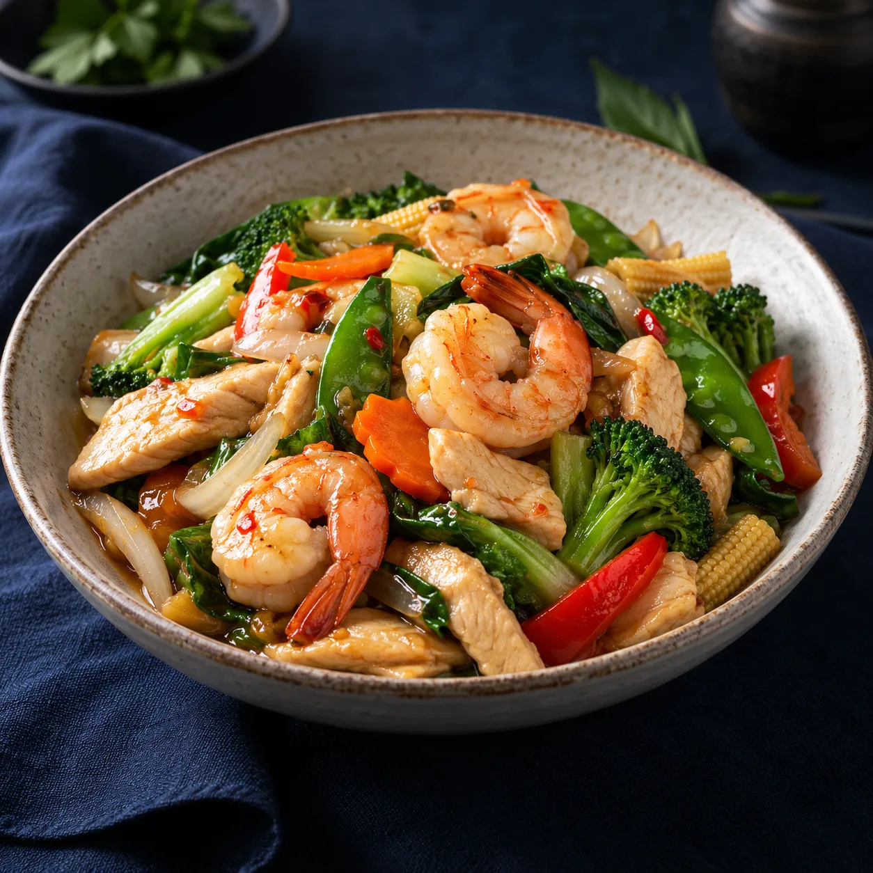 Illustrative image of Thai Vegetable with Chicken & Prawn